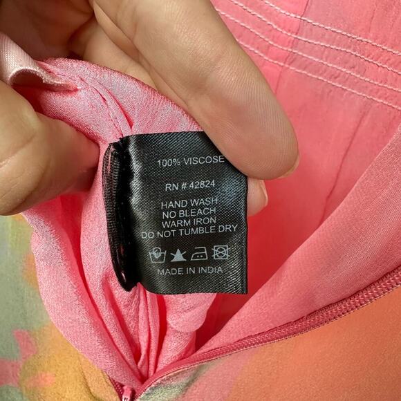 Veda Dress Corazon Maxi Multi Color Smocked Viscose Short Sleeve Pink Orange M - Picture 4 of 10